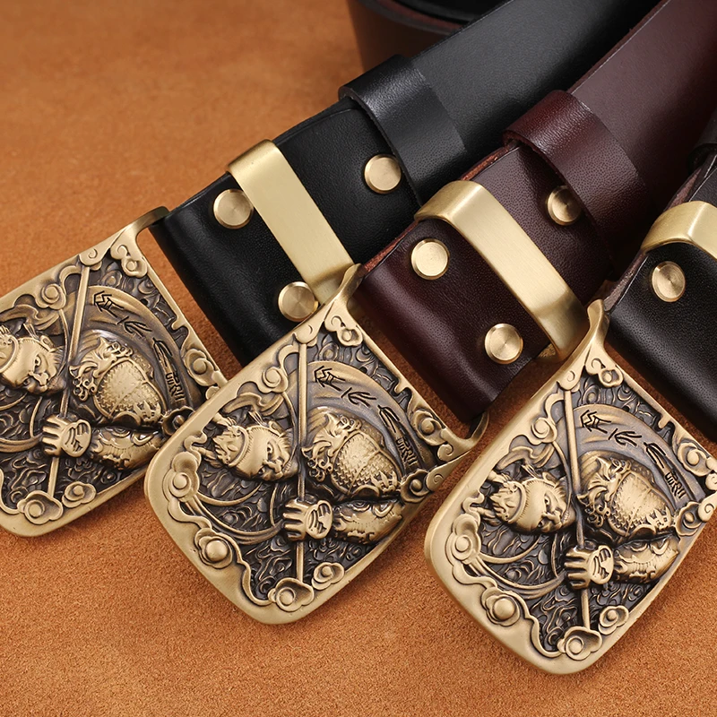 Мужской ковбойский ремень из натуральной воловьей кожи с винтажной