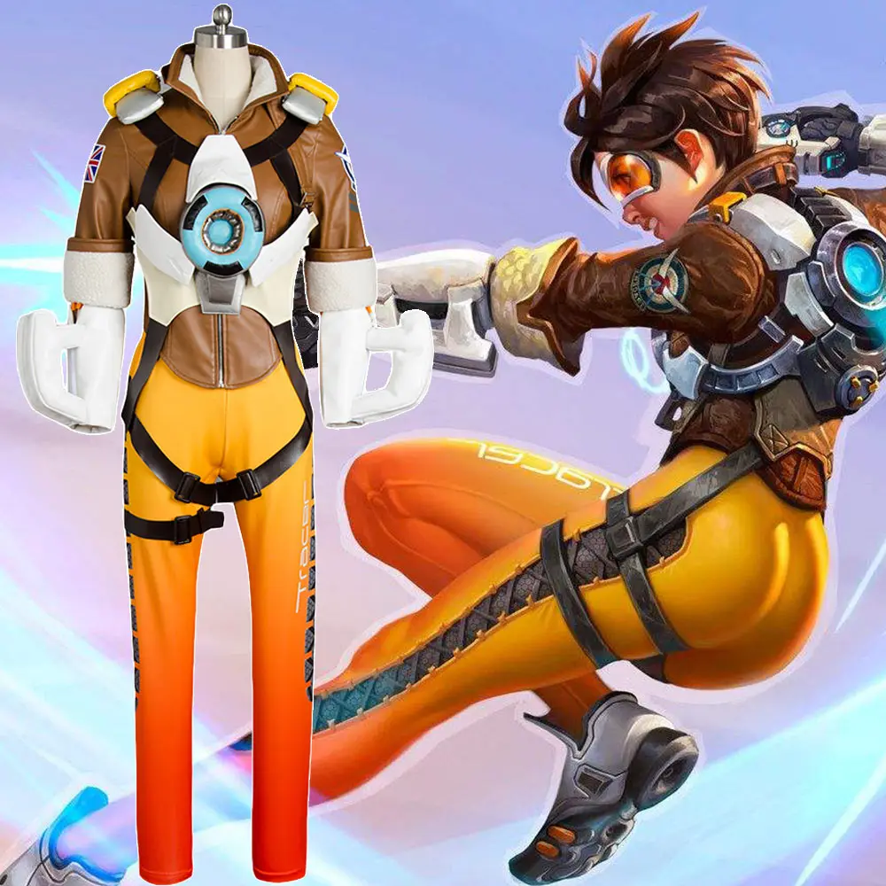 Игры OW Косплэй Tracer Лена костюм Oxton Солдат 76 полный комплект униформы Хэллоуин