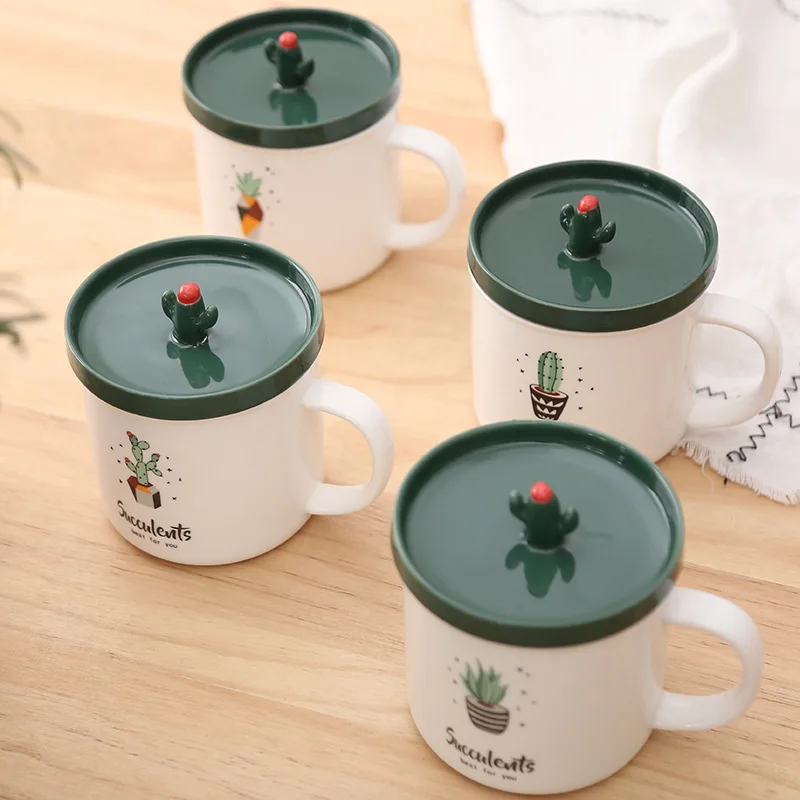 Керамическая чайная кружка чашка для воды Зеленый Кактус кофейная с гравировкой