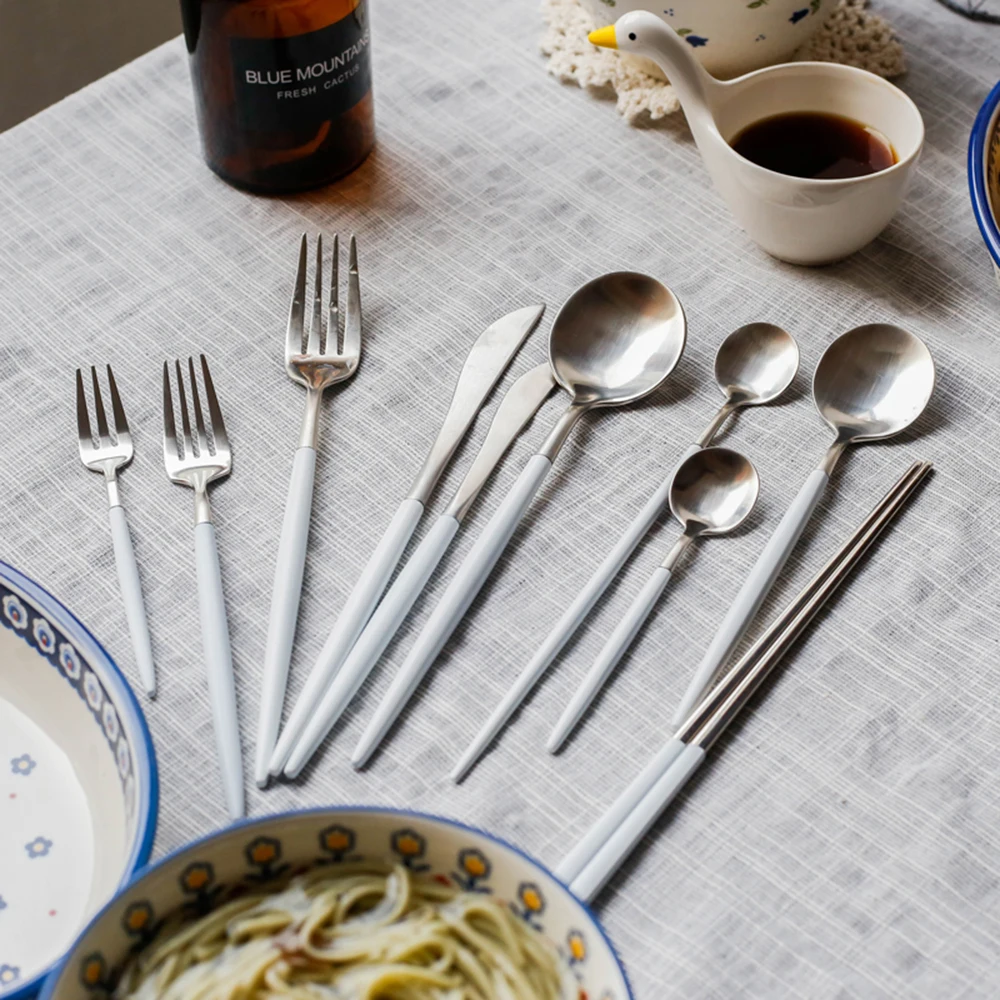 Горячая Распродажа 4 шт./компл. столовая посуда из белого серебра набор столовых