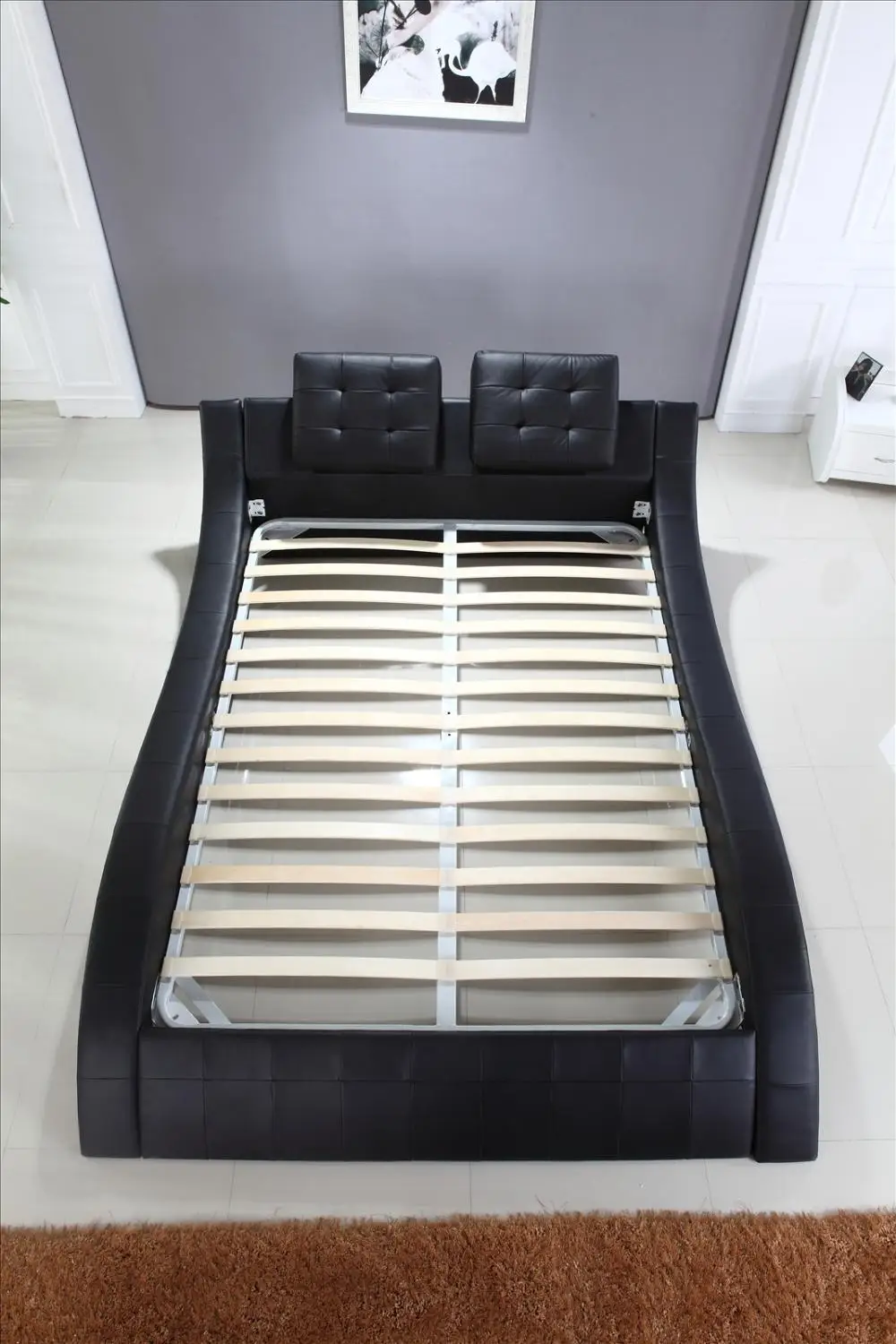 MYBESTFURN двуспальная кровать Топ зерна кожаный подголовник мягкая современный