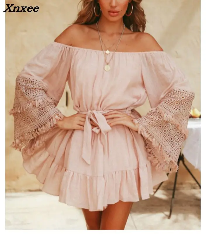 Новинка 2018 женское мини платье с бахромой повседневное короткое вырезами и
