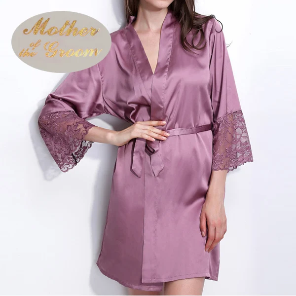 Purple(Mother of Gro R18 Сексуальная атласная Женская пижама с кружевом отделка кимоно свадебный наряд для матери невесты/жениха Ночная рубашка костюм для вечеринки для женщин - Цвет: Purple(Mother of Gro