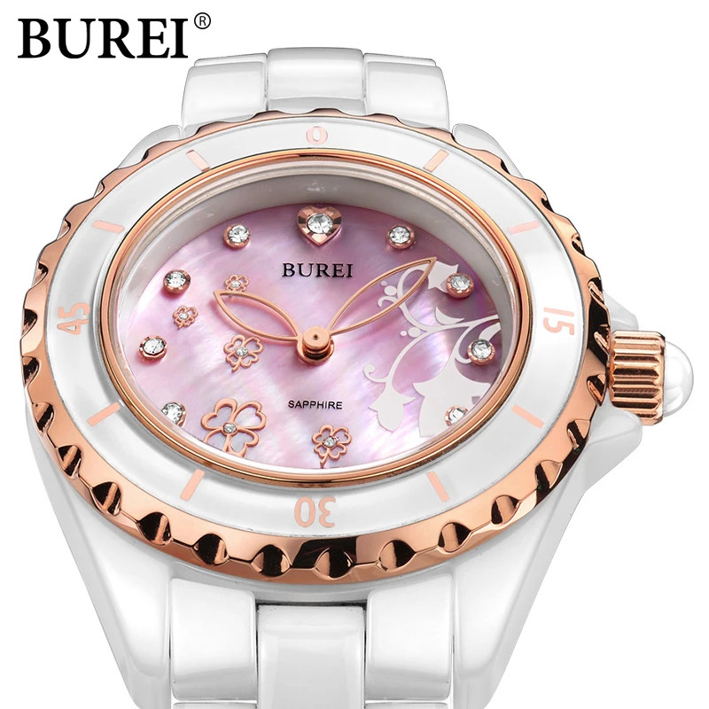 Женские часы BUREI Топ бренд Повседневная мода женские керамические бриллианты