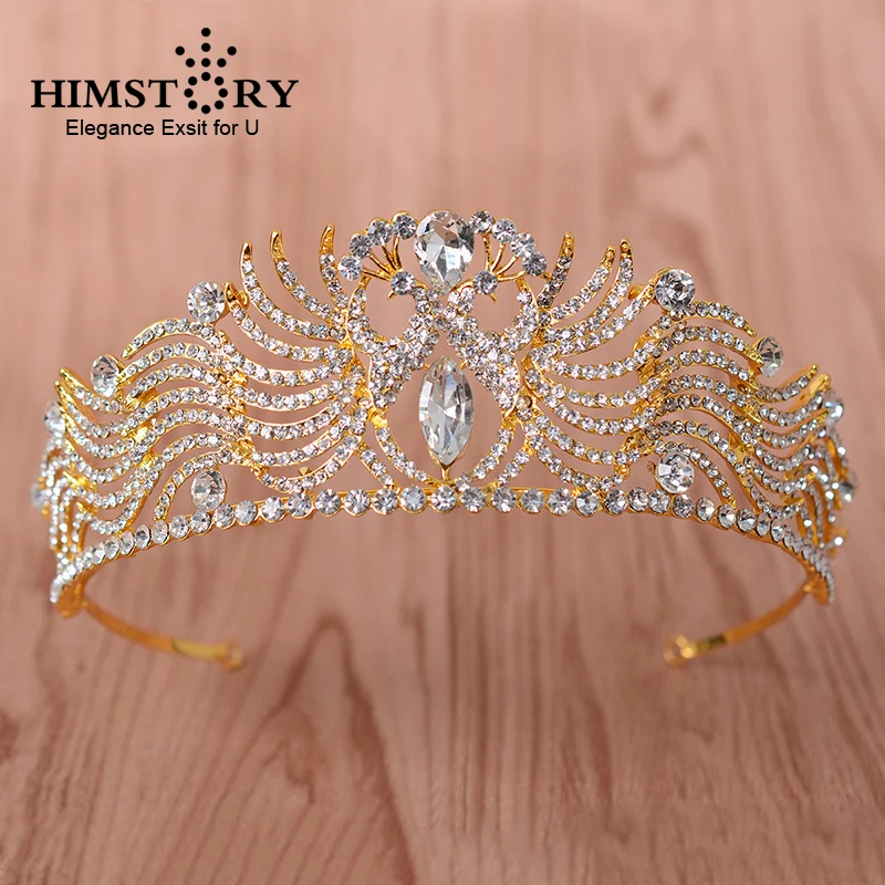 

HIMSTORY New Design Noble Rhinestone pageant Diadem crystal Peacock Crown Tiaras for Bride Wedding Hair accessories