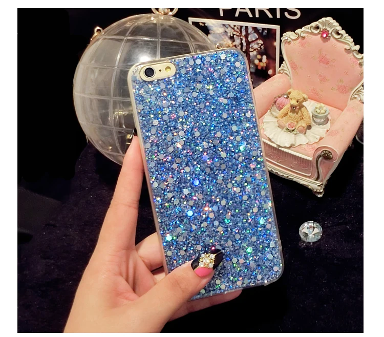 Kisstop Glitter Bling Full edge Protection Sequin Case For iPhone 8 7 X XS Cute Shining Phone Back Cover 6 6s Plus |