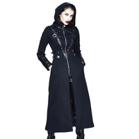 winter punk coat women black long coats gothic skull rivets bandages coats devil fashion slim turtleneck coat