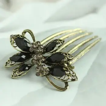 2 шт. гребень для волос с бабочками черный каучук винтажный из латуни 5 зубьев