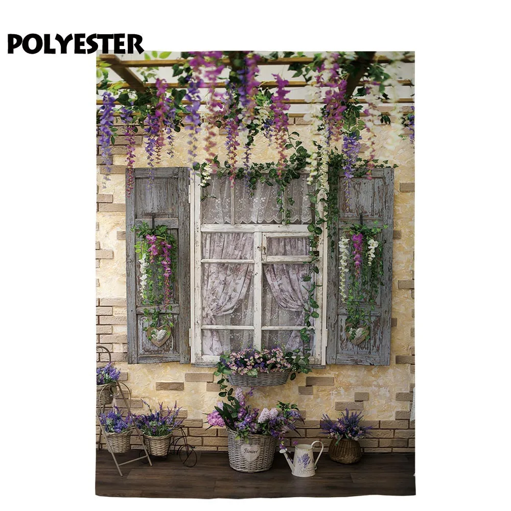 Фотофон Funnytree с цветами и перголой домашняя студийная деревянным окном кирпичной