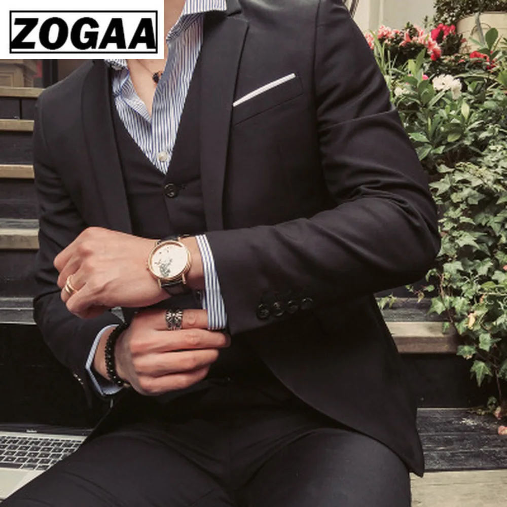 Мужские деловые костюмы ZOGAA приталенные свадебные жениха однотонные из 3