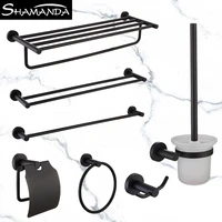 sus 304 stainless steel bathroom hardware sets black matte towel rail rack bar shelf paper holder toilet brush holder rob