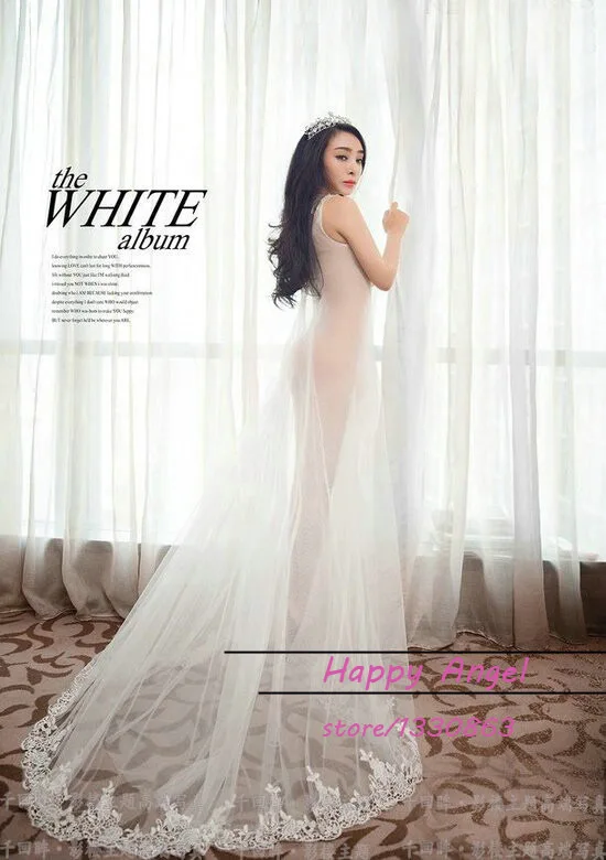 Белое газовое платье для беременных со шлейфом кружевное Прозрачное реквизит