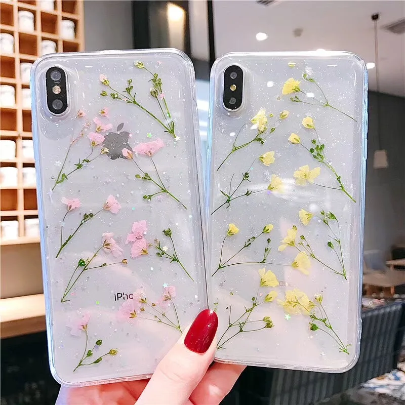 Прозрачный чехол Tfshining с настоящими высушенными цветами для iPhone 12 11 Pro Max 7 8 Plus X 6S XS