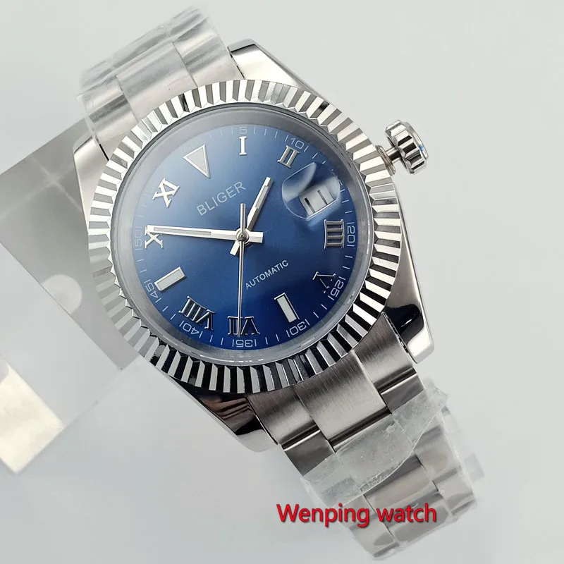 STYLE 3 40 мм Bliger, без логотипа, серебристый, белый, черный, синий циферблат, Твердый Чехол, особая Дата, окно сапфировое стекло, автоматические мужские часы W2888 - Цвет: STYLE 3