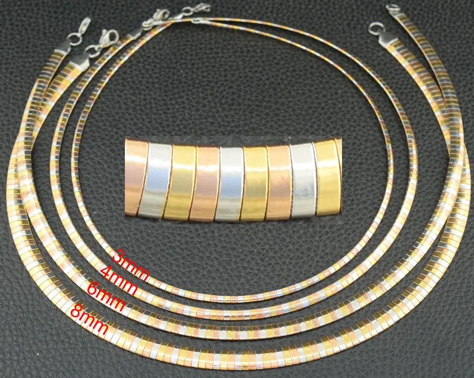 3 Colors NGCGABBD Модные Нержавеющая сталь Ювелирное Украшение, 3/4/6/8 мм OMG Красочные колье Цепочки и ожерелья воротник не сужающийся книзу массивный для Для женщин Мода змея цепи подарок для девочки - Окраска металла: 3 Colors NGCGABBD