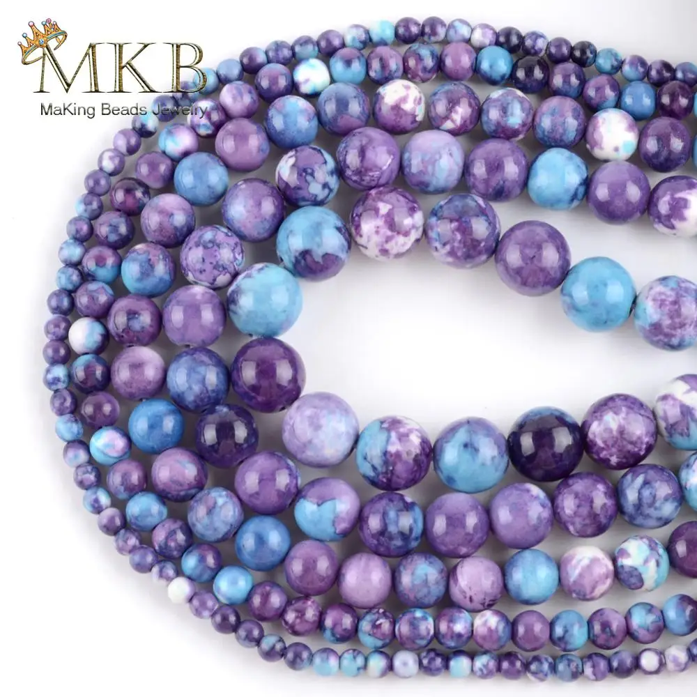 

Wholesale Natural Purple Blue Spotted Rain Stone Round Beads For Jewelry Making 4mm-10mm DIY Bracelet Necklace Jewellery 15"