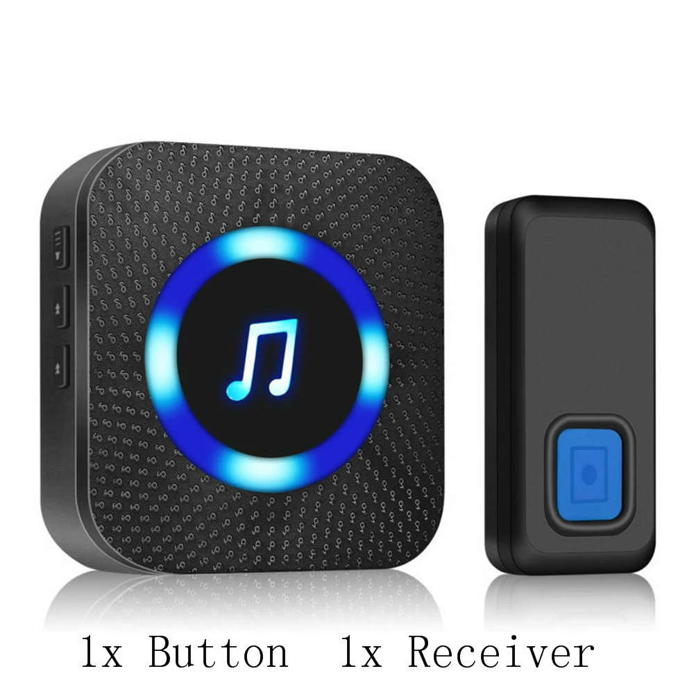 1xReceiver 1xButton Прямая поставка, беспроводной дверной звонок, водонепроницаемый, беспроводной дверной звонок, светодиодный, вспышка, умный звонок, кольцо в комплекте, 1, 2 кнопки, 1, 2 приемника - Цвет: 1xReceiver 1xButton