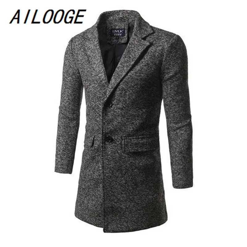 

Бренд AILOOGE, новинка, Мужская ветровка, высокое качество, Осень-зима, однобортный, удлиненный, приталенный воротник, ветровка, пальто