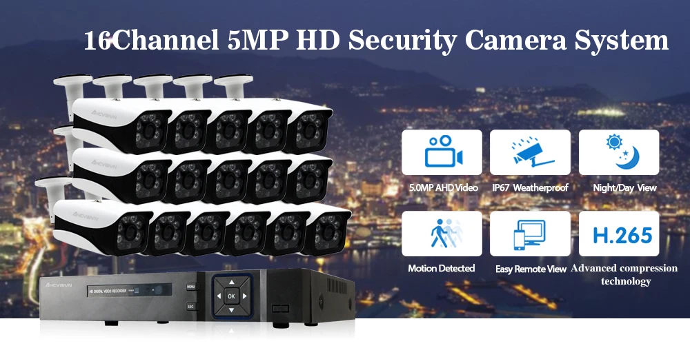 16CH 5MP Full HD CCTV система 1080P HDMI DVR 16 шт Цилиндрические наружные домашние видео камеры безопасности Система видеонаблюдения 4 ТБ HDD