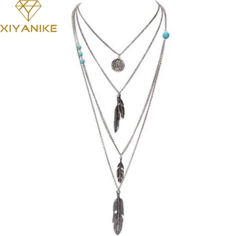 Новый бренд Мода Многослойные, в стиле бохо перья бижутерия Шарм ожерелья бусины ожерелье Maxi, ювелирные изделия N60