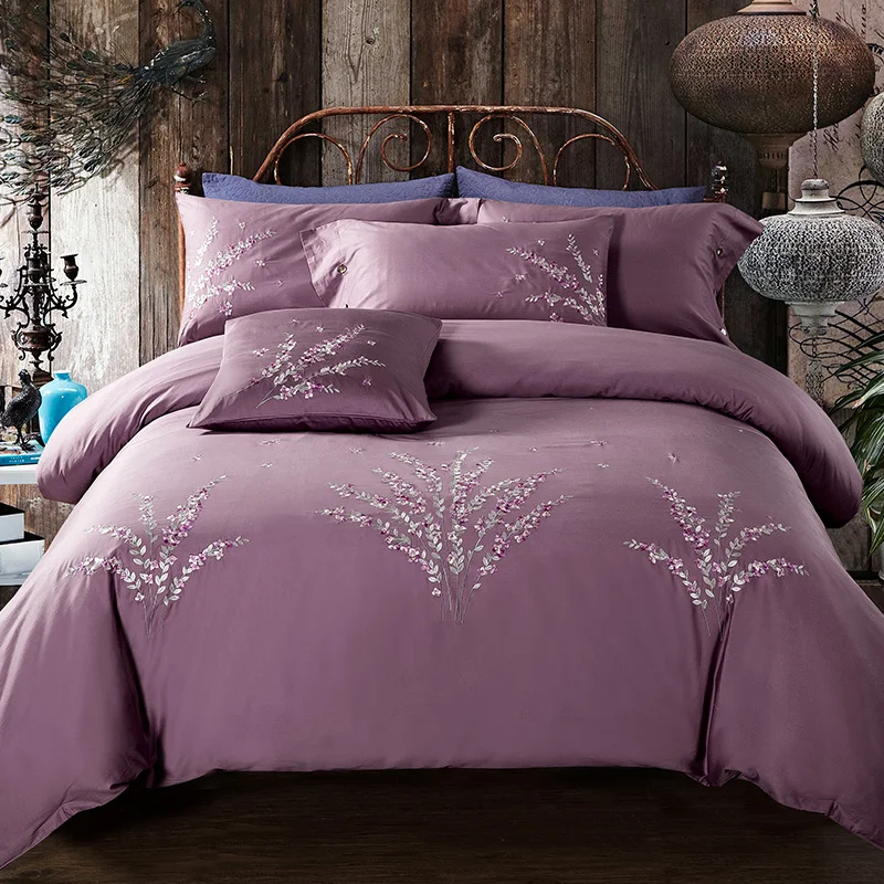Комплект постельного белья из шелка и хлопка с вышивкой 4 шт.|sheet set|bed setbedding set |