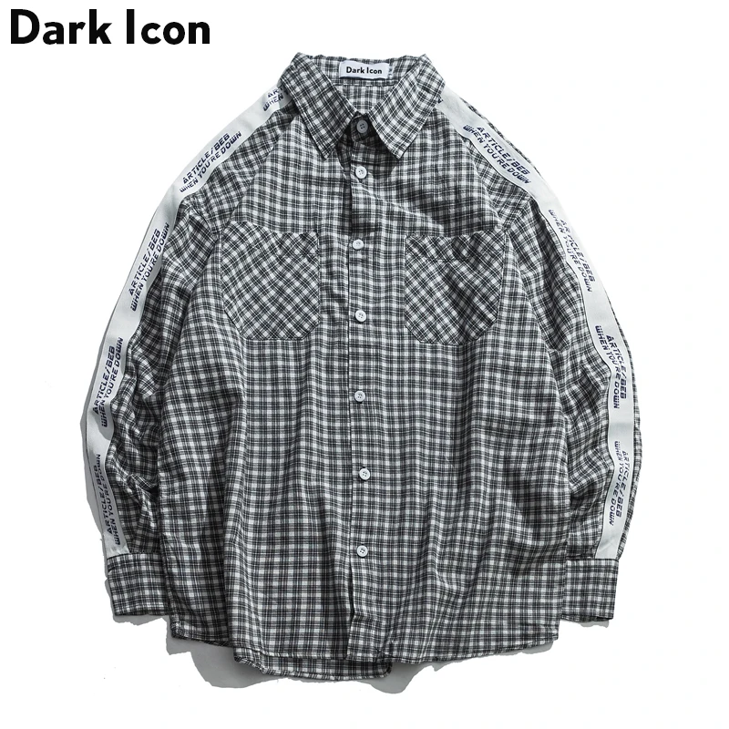 С принтом букв ленту на рукаве отложной воротник Для мужчин рубашка длинный