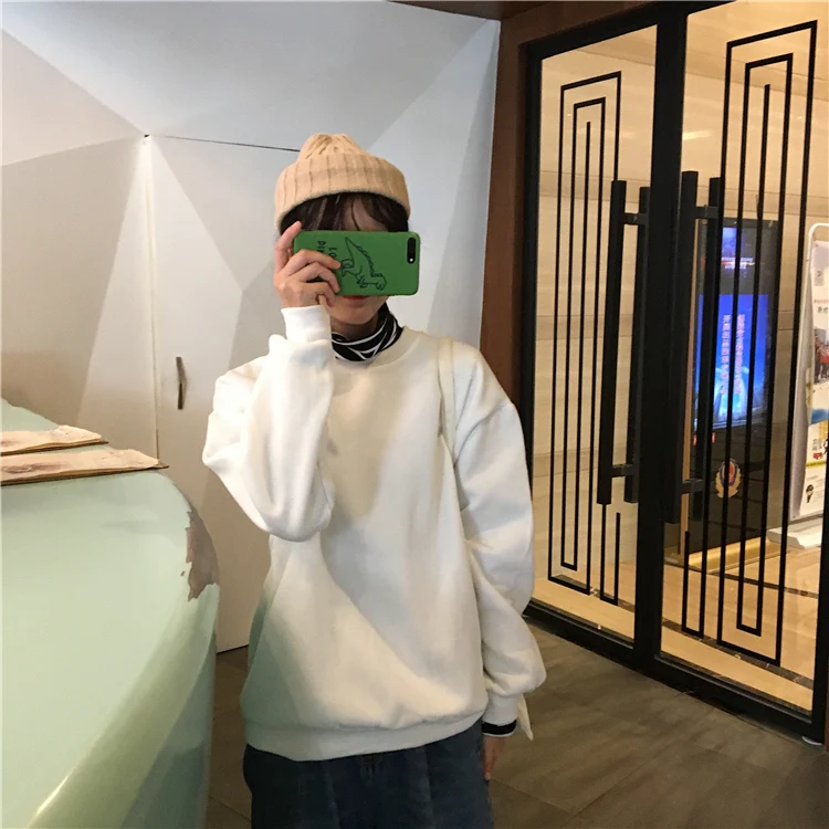 Jielur 12 однотонные толстовки Джерси женские Зимние флисовые корейские Harajuku толстовки женские Kpop Kawaii черные розовые женские s пуловеры