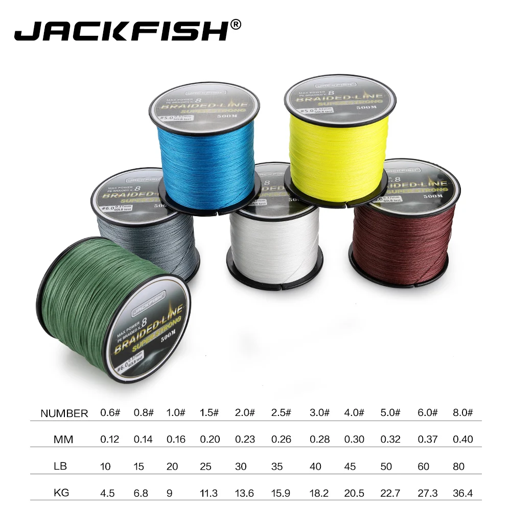 JACKFISH 8 жильная ПЭ плетеная рыболовная леска 10 80 фунтов 500 м многонитевая для ловли