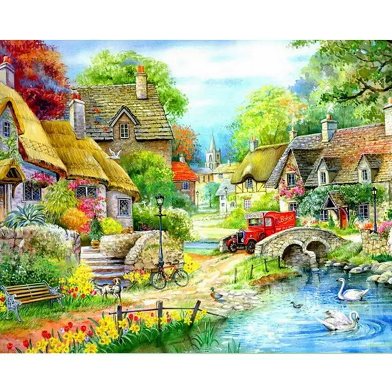 Рукоделие Diy Алмазная Живопись Вышивка крестом Новый Пейзаж маленький пруд