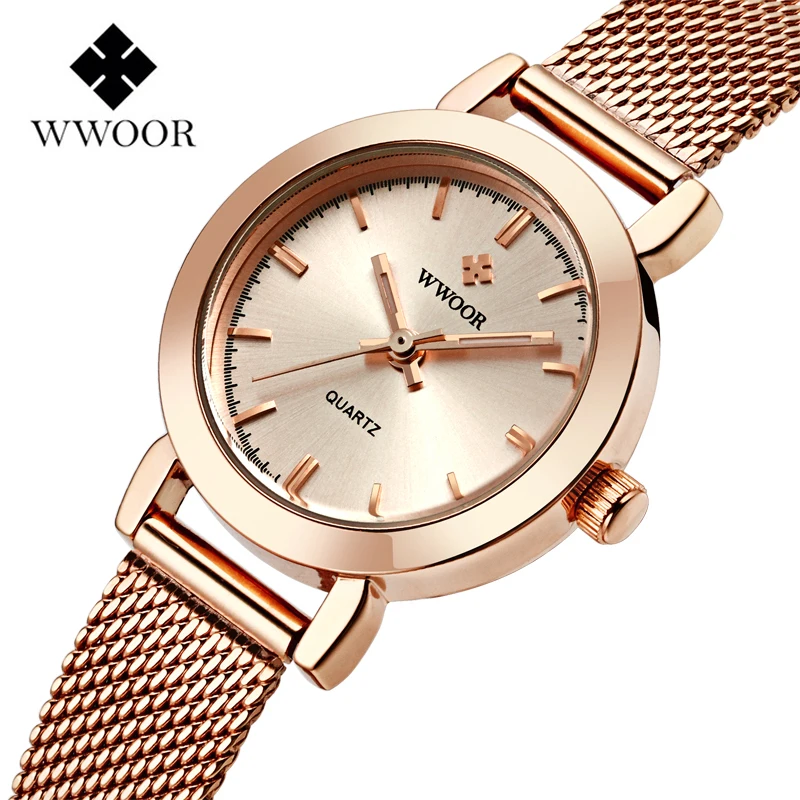 

WWOOR Rose Gold Women Watches Fashion Casual Quartz-watch Female Steel Bracelet Luxury Dress WristWatch Reloj Muje Montre Femme