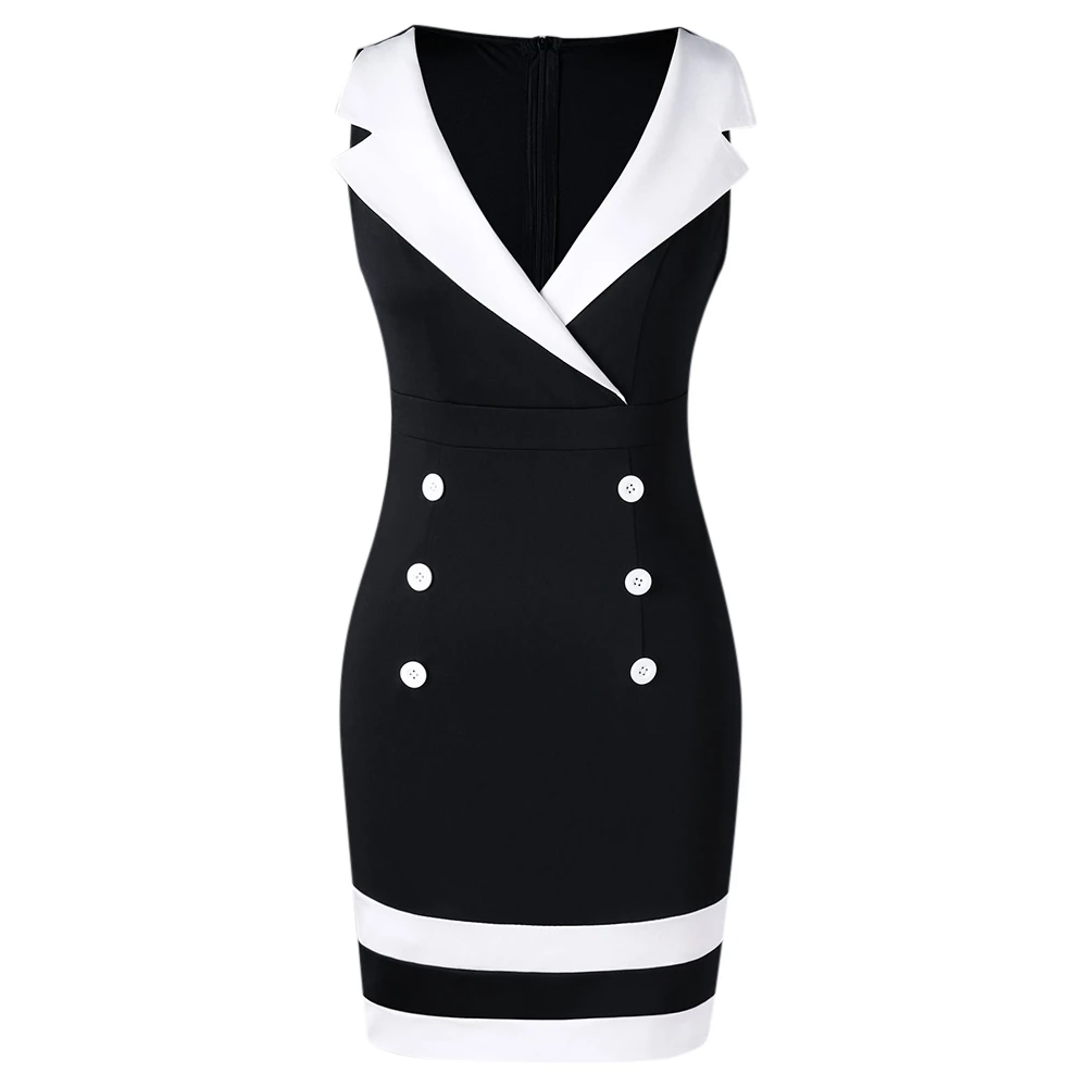 2018 лето двубортный Зубчатый воротник платье без рукавов Для женщин Винтаж