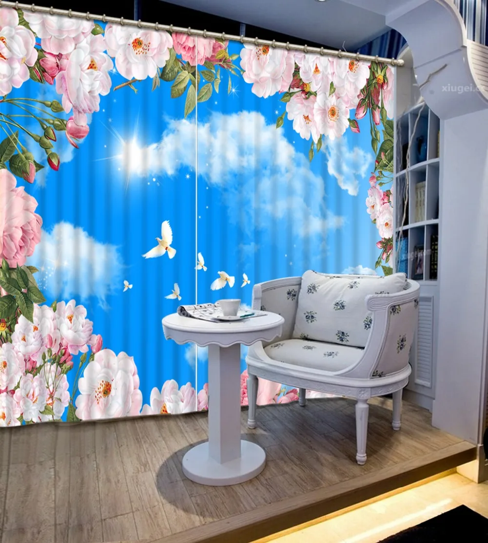 

Curtains Any size Modern 3D Curtains For Living room Blackout White clouds Girl room Bedroom Hotel Window Curtain