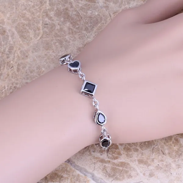 Привлекательный черный кубический цирконий Посеребренная звеньевая цепочка