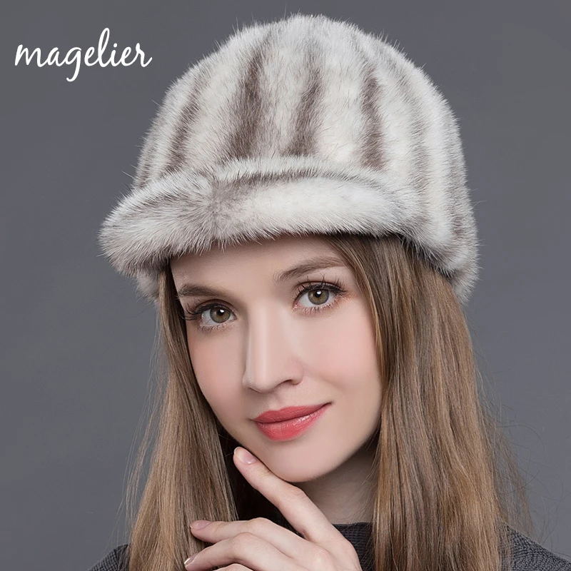 Magelier, шапки из натурального меха для женщин, зимние, теплые, белые, Роскошные, натуральный мех норки, Остроконечные шапки, модный бренд, козырьки, Новое поступление MZ001