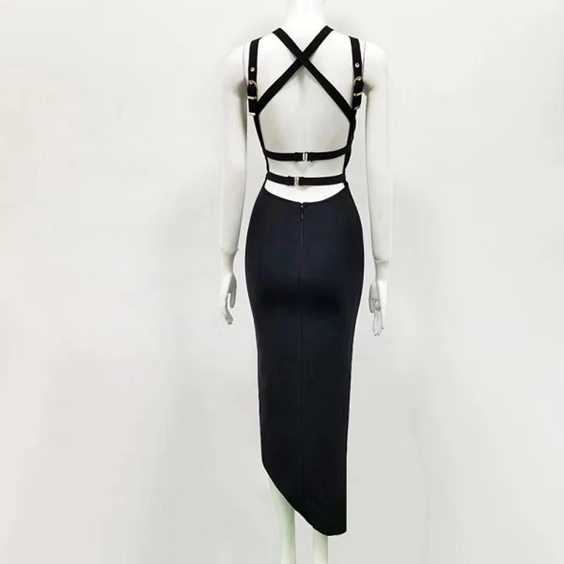 

Fashion Sexy Summer Dress Newest Black Bandage Long Dress Spaghetti Strap Hollow Out Women Celebrity Party Dress Wholesale