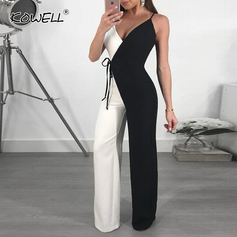 Hot Sale deep v neck sexy jumpsuit Women bodycon wide leg playsuit overalls summer streetwear female sleeveless jumpsuit romper wide leg jumpsuit women summer o neck green sleeveless jumpsuit vacation elegant long playsuit office lady vintage overalls
