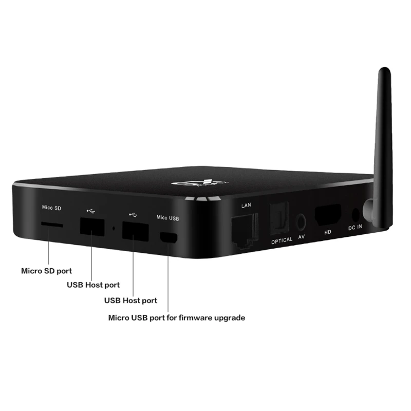 XS-RK3368 Smart Android 5.1 TV Box RK3368 Quad Core 1.5GHz 1G/8G H.265 XBMC DLNA Miracast WiFi Bluetooth TF Card Slot Dual USB |