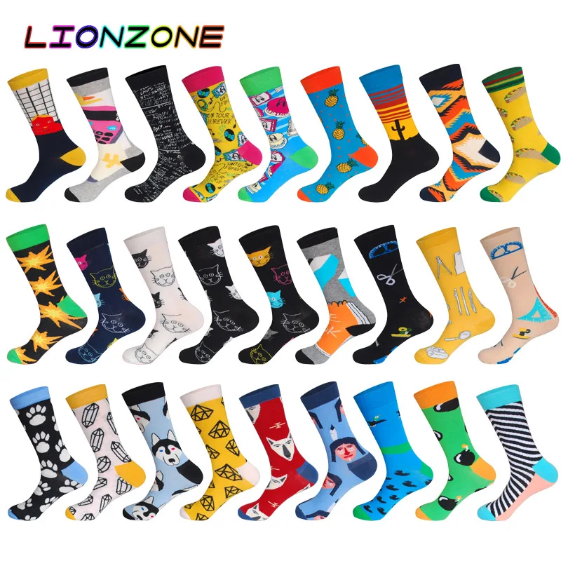 LIONZONE 5 пар/лот смешные мужские носки и женские нейтральные хлопковые лиса волк