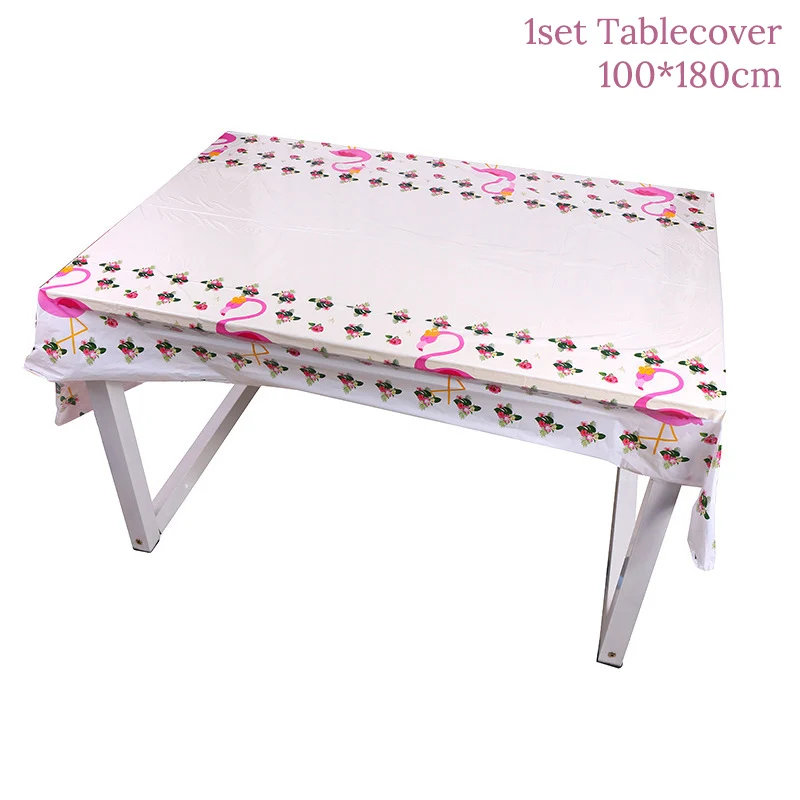 1set tablecloth Вечерние принадлежности фламинго, тропические Гавайские вечерние принадлежности, бумажный шарик, тарелки, соломенные украшения для первого дня рождения детей - Цвет: 1set tablecloth