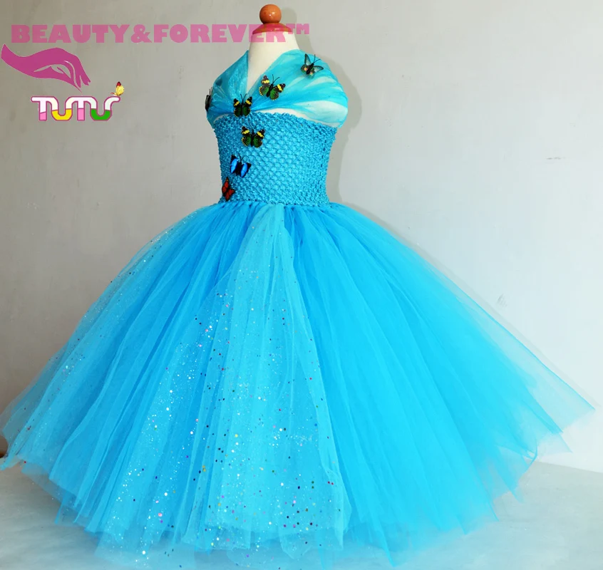 Новый дизайн ручной работы синий тюль косплей костюм принцессы Золушка платье с