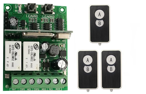 Индивидуальный код обучения DC9V 12V 24V 10A 2CH RF Беспроводной переключатель системы