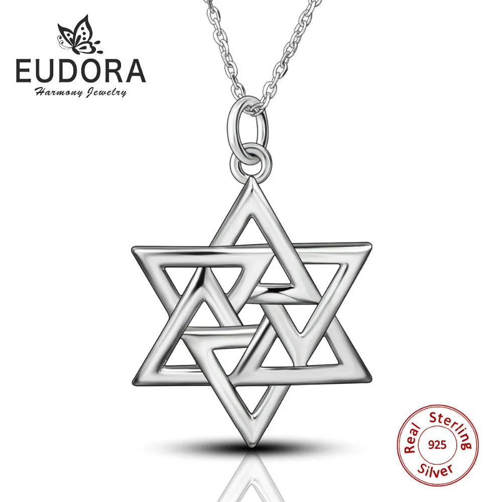EUDRA,, настоящая 925 пробы, Серебряная Звезда Давида, подвески для женщин, элегантный темперамент, подвески с гексаграммой, ожерелье, ювелирное изделие CYD039