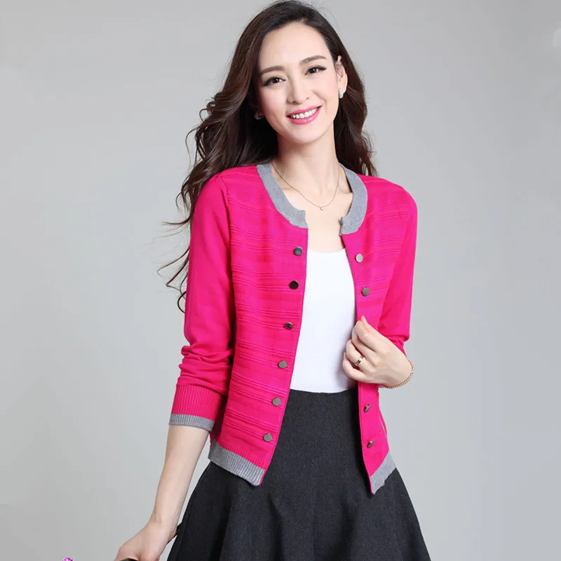 HanOrange 2019 Spring Autumn Cardigan Short Coat Female Women Long Sleeve Screw-Thread Buttons Knitted Sweater S- Plus Size |