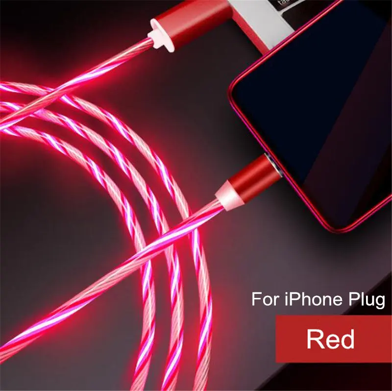 Red For iphone Цветной светодиодный магнитный кабель для телефона, быстрая зарядка, кабель Micro USB Type C, зарядное устройство для iPhone XS 8, Xiaomi, Samsung, кабель USB C - Цвет: Red For iphone