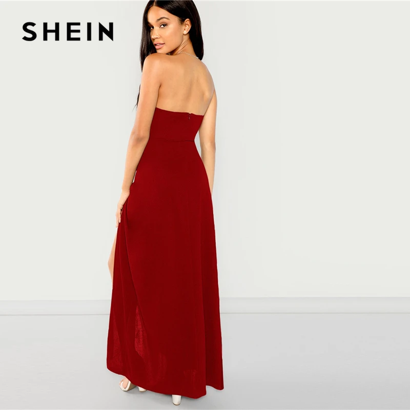 SHEIN Стильное Платье С V-Образным Вырезом И Разрезом Женское Сексуальное Длинное Платье Макси Без Рукавов
