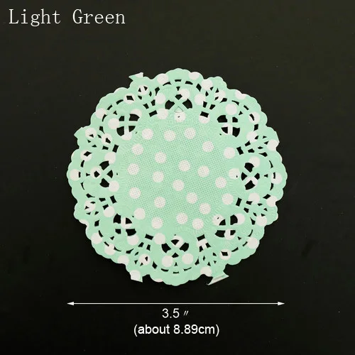 light green 100pcs 3.5" Polka Dots Lace Paper Doilies Cake Paper Mat Decoupage Paper Doilies Placemat Napkin Pads Party Wedding Decoration - Color: light green