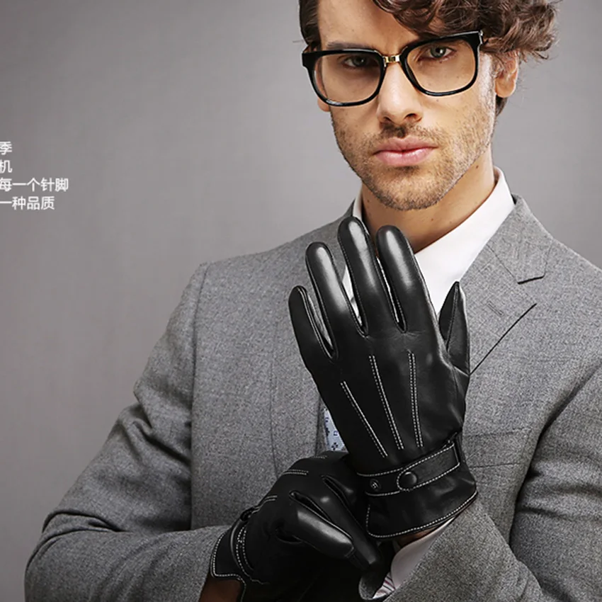 Перчатки Кожаные мужские, для сенсорных экранов, с бархатной подкладкой, толстые, теплые, зимние, мотоциклетные перчатки, перчатки для вожде... от AliExpress RU&CIS NEW