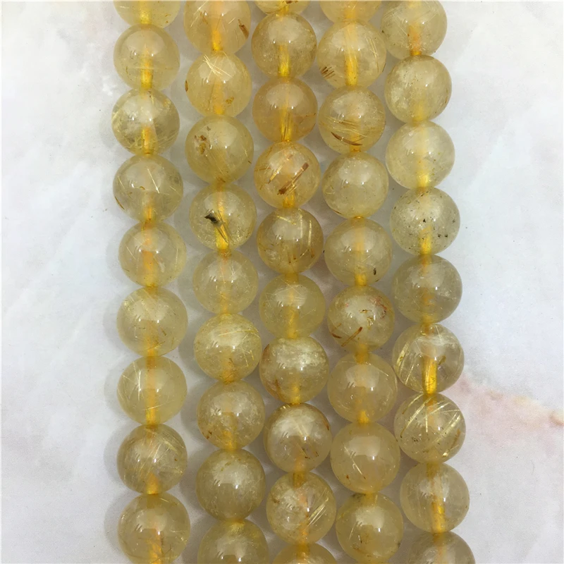 

Natural Golden Rutilated Quartz 6 8 10 mm Smooth Round Loose Beads Stone For Jewelry Making Design