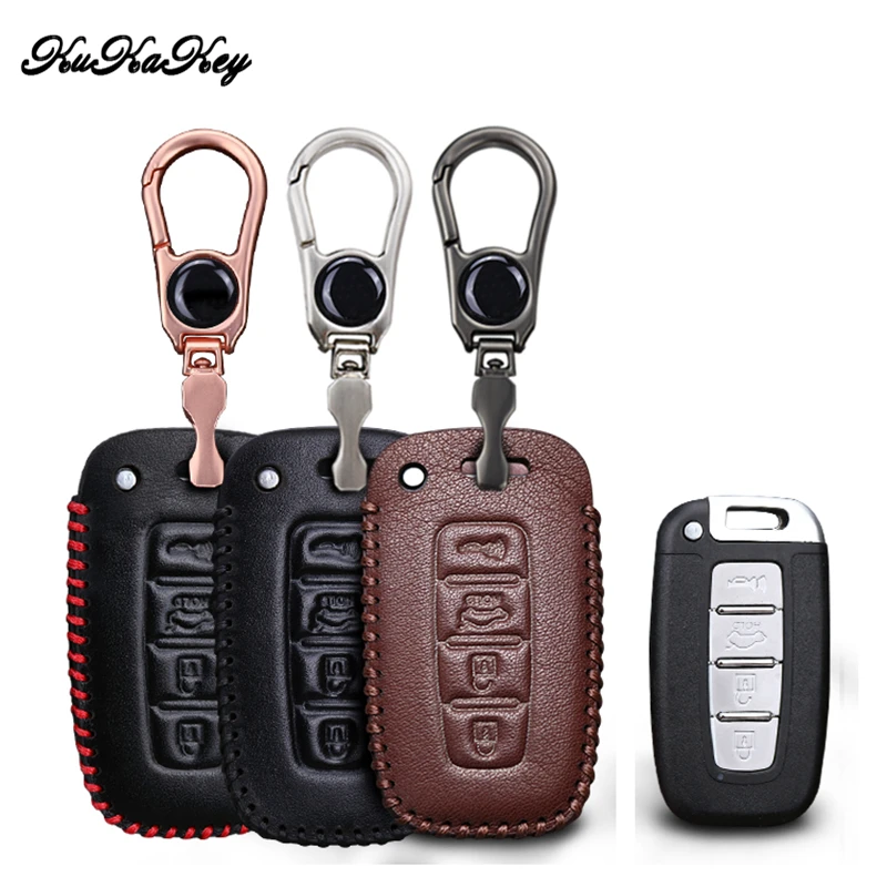 

KUKAKEY Leather Car Key Cover Case For Kia Chi Ran K2 Furui Di k5 For Hyundai Long Move IX35 Sonata 8 Case Styling Accessories