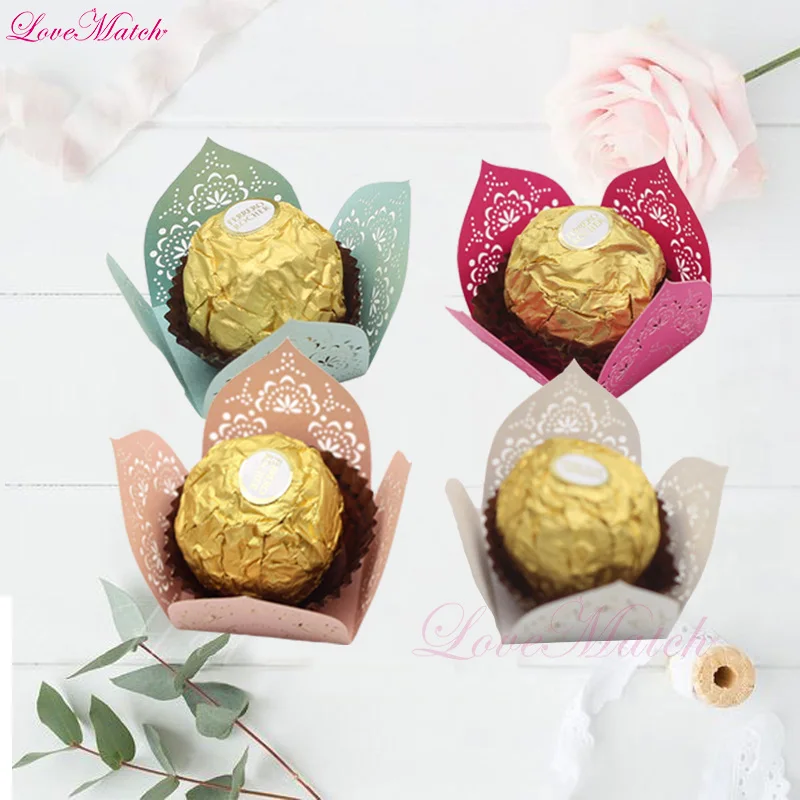 50 шт./лот с цветами лазерной резки точка моноблок Baby Shower коробка конфет свадебный
